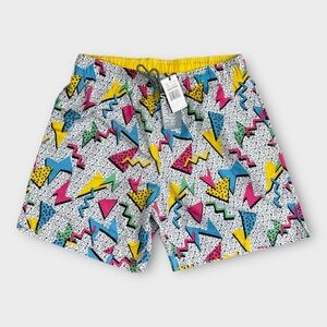 Broken Threads Surf Mens Hybrid Board Shorts White 90s Geometric Neon Size M NEW